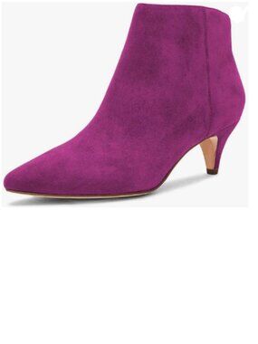 XYD Deep Purple Kitten Heel Ankle Boots Pointed Closed Toe Side Zipper Bootie